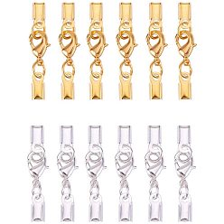 Mixed Color Brass&Alloy Clip Ends With Lobster Claw Clasps, Nice for Jewelry Making, Mixed Color, 33x5mm, 30set/color, 60set/box, Packaging Box: 7.4x7.2x1.7cm