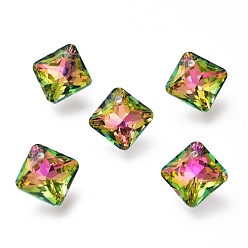 Урожай Роуз Стеклянные стразы подвески, с покрытием на задной стороне, граненые, квадрат / ромб, Урожай вырос, 11.5x11.5x5 мм, отверстие : 1.2 мм