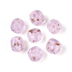 Бледно-Розовый Бусины ручной работы бусины золотого песка, кубовидной с цветком, с фарфором, розовый жемчуг, 12~13x10~11x10~11 мм, отверстие : 1.2~1.5 мм