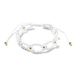 Белый Женские регулируемые плетеные браслеты из плетенных стеклянных цветов с бусинами, белые, внутренний диаметр: 1-7/8~3-1/4 дюйм (4.65~8.2 см)