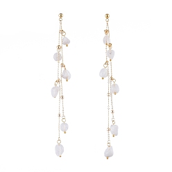White Moonstone Серьга-гвоздик с подвеской из натурального белого лунного камня, с серьгой из нержавеющей стали 304, медные кабельные цепи и гайки, 122 мм, штифты : 0.7 мм