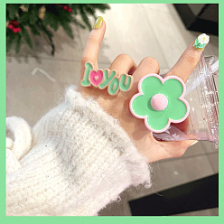 Средний Аквамарин 2шт. Кольца для пальцев из смолы и эмали с цветком и надписью «Я люблю тебя» для женщин и девочек, средний аквамарин, внутренний диаметр: 15~22 мм