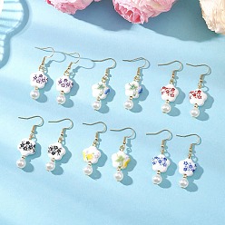 (52) Непрозрачная лаванда Круглые серьги-подвески в форме цветка из искусственного жемчуга и АБС-пластика, С 304 результатами из нержавеющей стали, золотые, разноцветные, 46x15 мм