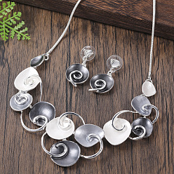 Морской Синий Комплекты ожерелий и серег-гвоздиков из сплава со спиральной круглой эмалью для женщин, Marine Blue, Ожерелье: 430 mm