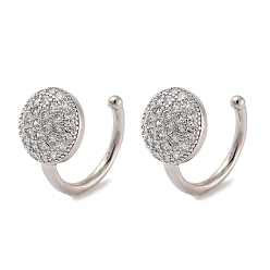 Платина Серьга-манжета с прозрачным кубическим цирконием из латуни с микропаве, плоско-круглые, платина, 14x10 мм