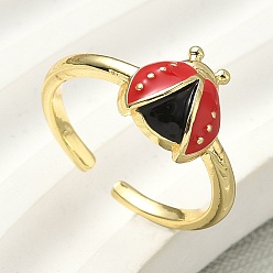 Настоящее золото 18K Латунные эмалевые манжеты для женщин, коровка, стойки покрытие, долговечный, без свинца и без кадмия, реальный 18 k позолоченный, божья коровка: 10.5x9 мм