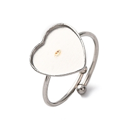 Нержавеющая Сталь Цвет Регулируемые 304 манжетные кольца из нержавеющей стали, сердце, цвет нержавеющей стали, лоток : 12x12 мм, 1 мм, внутренний диаметр: 18 мм