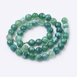 Teal Natural Striped Agate/Banded Agate Beads Strands, Dyed, Faceted, Round, Teal, 10mm, Hole: 1.2mm, about 37pcs/strand, 15.3 inch