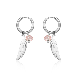 Нержавеющая Сталь Цвет Устойчивые к потускнению 304 серьги-кольца из нержавеющей стали, перо со словом, цвет нержавеющей стали, 34x15 мм