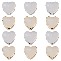 Platinum & Golden 12Pcs 2 Colors Silicone Belt Earring Backs, Ear Nut, with Brass Findings, Heart, Platinum & Golden, 6.3x6x5mm, 6pcs/color
