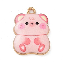 Pink Стойки обшивки сплава эмали подвески, золотые, хомяк очарование, розовые, 23x17x3 мм, отверстие : 2 мм