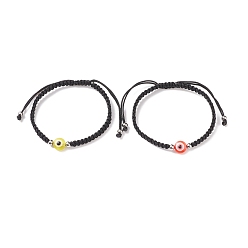 Mixed Color Resin Evil Eye Braided Bead Bracelet, Black Adjustable Bracelet for Women, Mixed Color, Inner Diameter: 2~3-1/2 inch(5.2~8.75cm)
