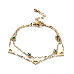 Star Golden 304 Stainless Steel Double Layer Multi-strand Bracelet, Cubic Zirconic Link Chains Bracelet, Star, 6-1/4 inch(16cm), Extender Chain: 45mm