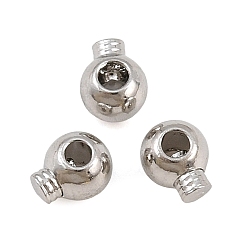 Real Platinum Plated Brass Crimp Beads, Round, Real Platinum Plated, 3.5x3x3mm, Hole: 0.6mm