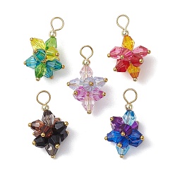 (52) Непрозрачная лаванда 5шт. подвески из акрила в виде цветка, с латунной петлей золотистого оттенка и немагнитными синтетическими гематитовыми бусинами, разноцветные, 29.5x17.5 мм, отверстие : 4.8x5.2 мм