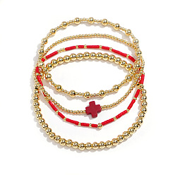 Красный 4шт. наборы готических браслетов-крестов из латуни, составные браслеты для женщин, золотые, красные, 6-7/8 дюйм (17.5 см)