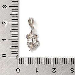 Platino Real Plateado Chapado en rodio 925 ganchos para picahielos de plata de ley, flor, con sello s925, Platino verdadero plateado, 14.5x7.5 mm, agujero: 4.5x3.5 mm, pin: 0.9 mm