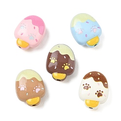 Mixed Color Baking Paint Alloy Beads, Ice Cream with Paw Print, Mixed Color, 14.5x11x7mm, Hole: 1.4mm, about 5pcs/bag