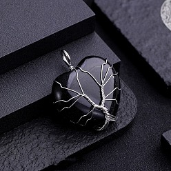 Обсидиан Природные подвески обсидиана, с латунной проволокой, сердце, 30 мм