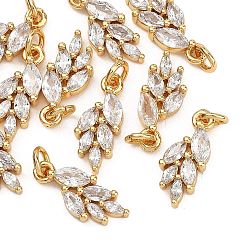 Plaqué 18K Or Véritable Breloques en laiton et zircon cubique transparent Shegrace, sans cadmium et sans nickel et sans plomb, charmes de blé, réel 18 k plaqué or, 14x6x3mm, Trou: 1mm