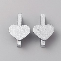 Argent Bateaux en bois chevilles clips, cœur, argenterie, 30~31x19.5x10mm