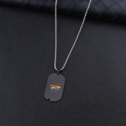 Black 304 Stainless Steel Rainbow Pride Rectangle Dog Tag Pendant Necklaces for Men, Black, 23.62 inch(60cm)