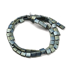Green Plated Electroplated Frosted Non-magnetic Synthetic Hematite Beads Strands, Square, 2-Hole, Green Plated, 5x5x2mm, Hole: 0.8mm, about 74pcs/strand, 15.75 inch(40cm)