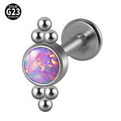 Плоский Круглый G23 титановые безрезьбовые лабреты, с имитацией опал, цвет нержавеющей стали, плоско-круглые, 6 мм, штифты : 1.2 мм