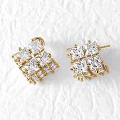 Cube Женские серьги-гвоздики из латуни с микропаве и прозрачным кубическим цирконием, золотые, кубические, 18x20 мм
