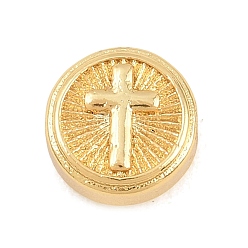Cross Религиозные латунные бусы, долговечный, плоско-круглые, стойки покрытие, без свинца и без кадмия, реальный 18 k позолоченный, крестик, 10x5 мм, отверстие : 1.6 мм