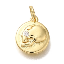 Настоящее золото 18K Латунь с микропокрытием, без кадмия и без свинца, долговечный, плоские круглые с черепом, реальный 18 k позолоченный, 13x11x2.5 мм, отверстие : 3 мм