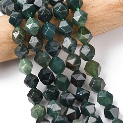 Мосс Агат Природные моховой агат бисер нитей, звезды вырезать круглые бусы, граненые, 8~8.5 мм, отверстие : 1 мм, около 48~50 шт / нитка, 14.9~15.1 дюйм (38~38.5 см)