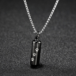 Electrophoresis Black Памятное ожерелье для домашних животных, ожерелье с подвеской из урны из нержавеющей стали, Ожерелье с подвеской-медальоном с принтом в виде лапы для мужчин и женщин, электрофорез черный, 24.21 дюйм (61.5 см)