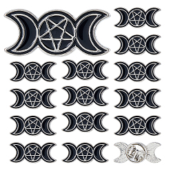 Луна 16шт. значки в стиле панк из эмалированного сплава для рюкзака и одежды, чёрные, платина, луна, 11.5x25 мм