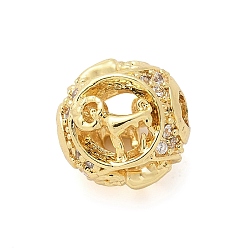 Овен Латунные микро проложить кубического циркония бусы, двенадцать созвездий, реальный 18 k позолоченный, Овен, 9x9x10 мм, отверстие : 2.7 мм