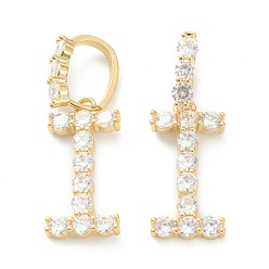 Letter I Латунные микропаве прозрачные подвески с фианитом, реальный 18 k позолоченный, буквы, letter.i, 19~22.5x10.5~20x2.5 мм, отверстие : 9.5x6 мм