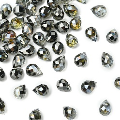 Черный 50 шт. Гальванические стеклянные бусины, слеза, с половиным покрытием цвета радуги, граненые, чёрные, 8x6 мм, отверстие : 1 мм
