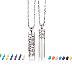 Mixed Color 2 Styles 304 Stainless Steel Box Chain Hollow Column Perfume Bottle Pendant Necklaces, with Fibre Essential Oils Diffuser Pads, Mixed Color, 21.81~29.53 inch(55.4~75cm)