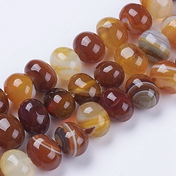 Verge D'or Foncé Agate à rayures naturelles / brins de perles d'agate, teint, ovale, verge d'or noir, 8~10x11.5~14x8~10mm, Trou: 1mm, 40~41 pcs / chapelet, 14.37 pouces ~ 14.76 pouces (36.5~37.5 cm)