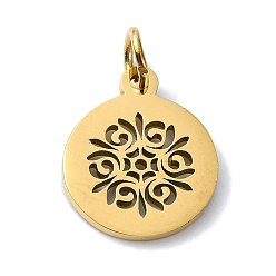 Золотой 304 прелести нержавеющей стали, с целью перехода в кольце, лазерная резка, плоский круглый с цветными чарами, золотые, 14x12x1 мм, отверстие : 3 мм