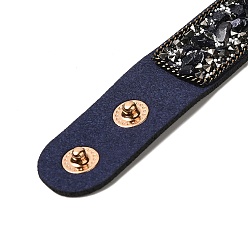 Goldstone Bleu Bracelet à cordon pression en faux suède, bracelet perlé synthétique bleu goldstone & shell chips pour hommes femmes, 8-5/8 pouce (22 cm)