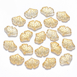 Лимонный шифон Двухцветные прозрачные стеклянные подвески, с блеском порошок, гинкго лист, лимонный шифон, 15x20x4.5 мм, отверстие : 1.2 мм