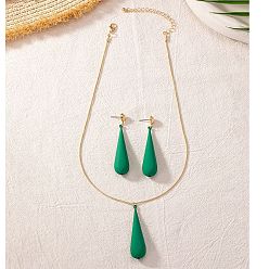 Морско-зеленый Комплекты из ожерелий с подвесками в виде капли и серег-гвоздиков, золотые, цвета морской волны, 400 мм