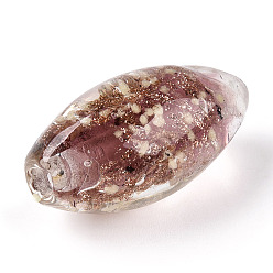 Серо-розавый Светящиеся бусины лэмпворк из золота и песка ручной работы, светится в темноте, овальные, увядшая роза, 21~24.5x11~12.5 мм, отверстие : 1.2~2.5 мм