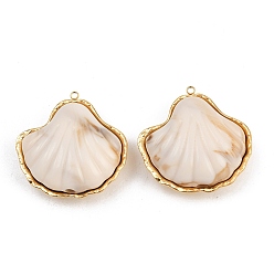 Морская Ракушка 304 подвески из нержавеющей стали, с акриловой, формы раковины, реальный 18 k позолоченный, ионное покрытие (ip), цвет морской раковины, 37x37x15 мм, отверстие : 2 мм