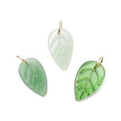 Золотой 3 кулоны лэмпворк ручной работы, лист, с железом, с целью перехода в кольце, золотые, 17~17.5x10~10.5x3~3.5 мм, отверстие : 4.6 мм