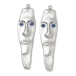 Platinum 304 Stainless Steel Rhinestone Pendants, Human Face Charms, Platinum, 42x12x3mm, Hole: 1.6mm