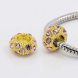 Свет Аметист Европейские бусины, сплав, стразы , бусины с большим отверстием, золото , светлый аметист, 11x6 мм, отверстие : 5 мм