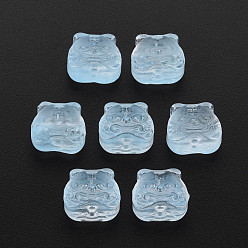 Light Sky Blue Transparent Glass Beads, Chinese Zodiac Signs Tiger, Light Sky Blue, 11.5x12x8mm, Hole: 1mm