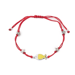 Желтый Браслеты из нейлоновых плетеных бусин для женщин и мужчин, с 304 эмалированным шармом из нержавеющей стали, рыба и звезда, желтые, внутренний диаметр: 1-7/8~2-7/8 дюйм (4.8~7.3 см)